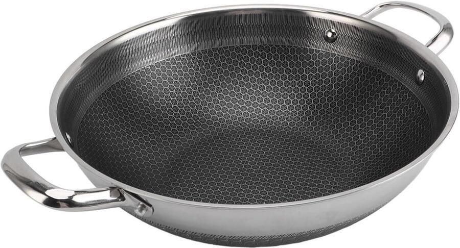 Wokpan Roestvrij Staal Koekenpan Anti-aanbak Gelijkmatig Koken Dubbele Handgreep 28 cm Zilver
