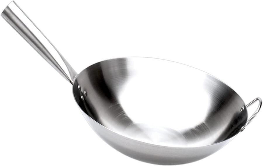 Wokpan Roestvrij Staal Koekenpan Anti-aanbak Koken voor Familie Gematteerd Oppervlak 36 cm Zilver