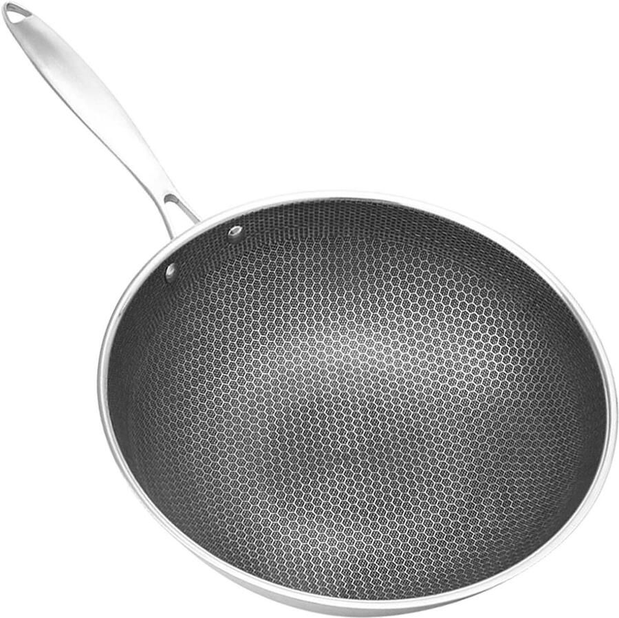 Wokpan Roestvrij Staal Koekenpan Antiaanbak Gezond Koken Honingraat Antiaanbak 54 cm Lengte Zilverkleurig