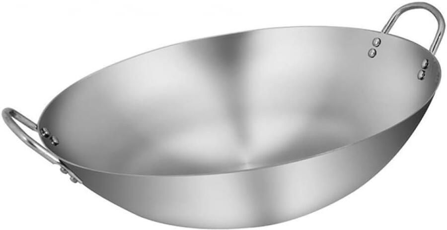 Wokpan Roestvrij Staal Koekenpan Aziatisch Koken Ongecoat Ontwerp 40 cm Zilver