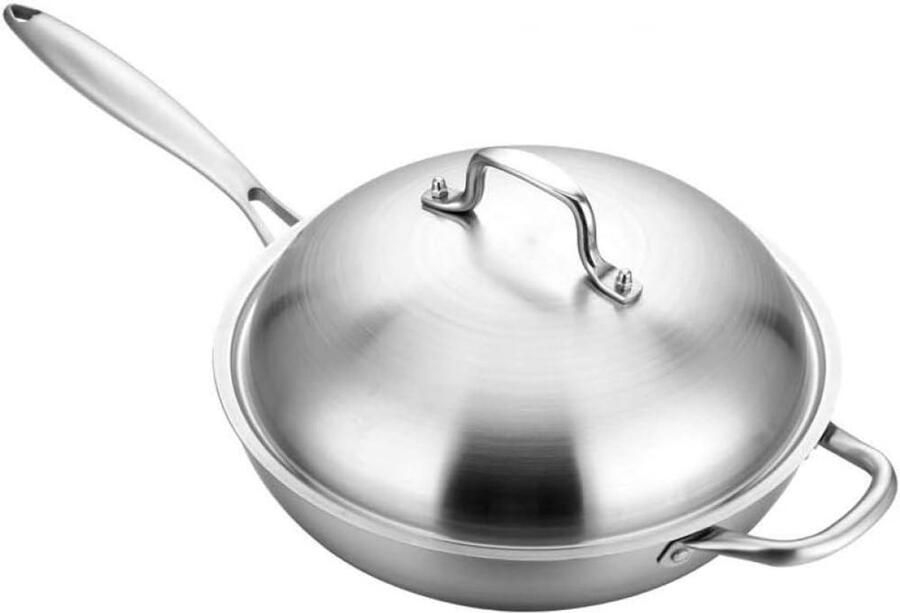 Wokpan Roestvrij Staal Koekenpan Keukengerei Thuis Koken 3-laags Materiaal 34 cm Metaal