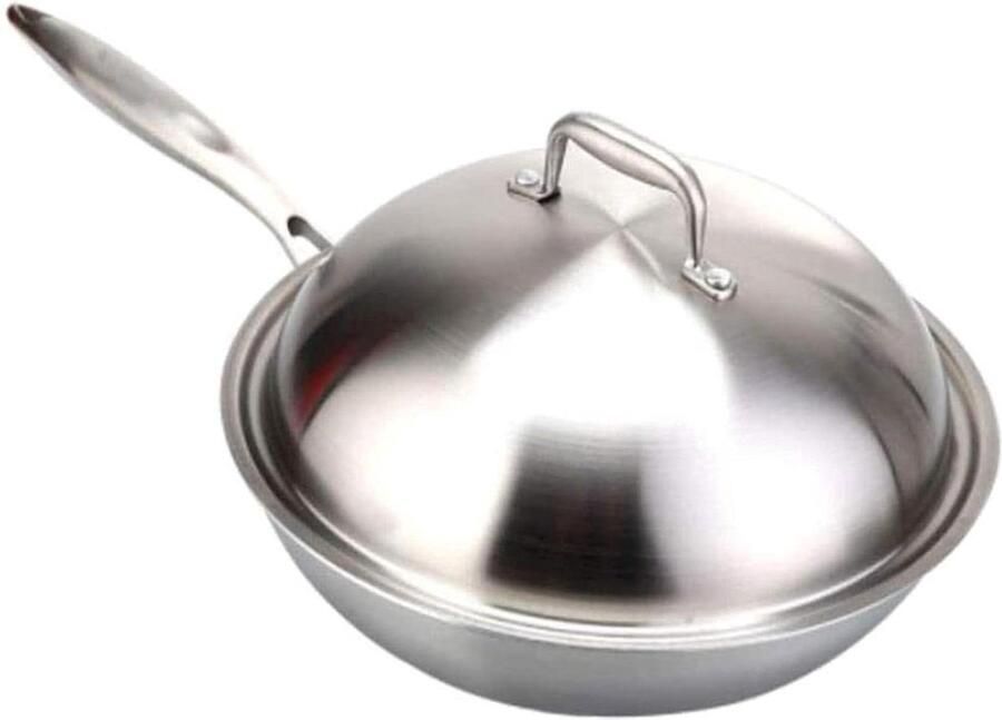 Wokpan Roestvrij Staal Koekenpan Kookpan Gezond Koken 3-laags Anti-aanbaklaag 32 cm Zilver