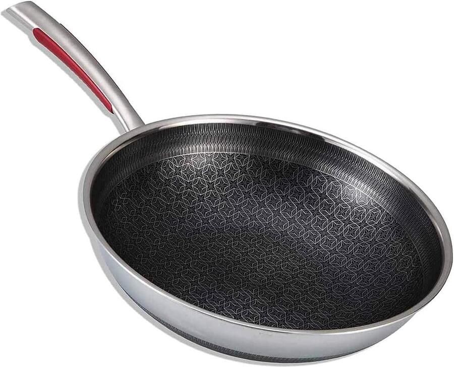 Wokpan Roestvrij Staal Koekenpan Roerbakken en Koken Dubbelzijdig Anti-aanbak 34 cm Zilverkleurig