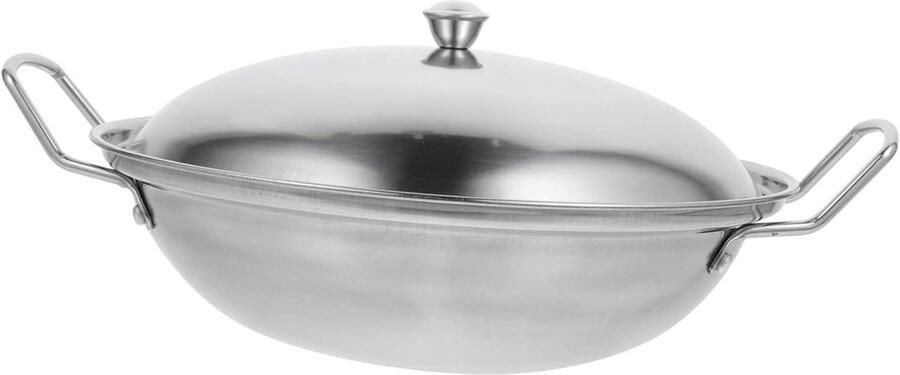 Wokpan Roestvrij Staal Koekenpan Sauspan Thuis Koken Dubbele Handgrepen 22.30X22.30X6.50CM Zilver