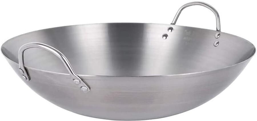 Wokpan Roestvrij Staal Koekenpan Sauté Pan Koken en Bakken Verdikde Bodem 2mm 32 cm Zilver