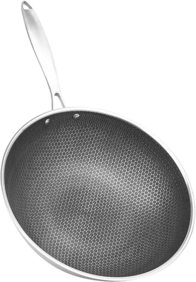 Wokpan Roestvrij Staal Koekenpan Wok Gezond Koken Honingraatstructuur 32 cm Zilverkleurig