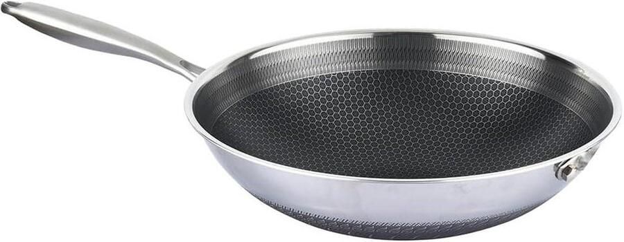Wokpan Roestvrij Staal Koekenpan Wok Roerbakken en Grillen 3D Honingraat Antiaanbaklaag 32 cm Diameter Zilver
