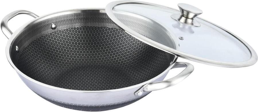 Wokpan Roestvrij Staal Kookpan Inductie Lekker Koken Honingraatstructuur Ø36cm Zilver