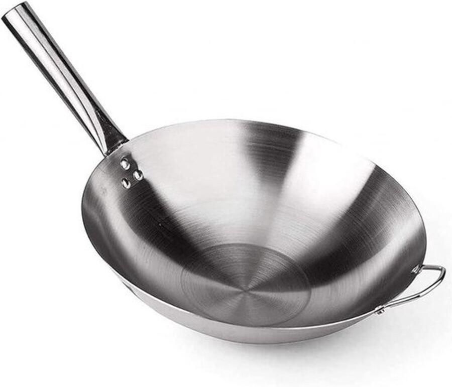 Wokpan Roestvrij Staal Roerbakpan Aziatisch Vetarm Koken Superieure Warmteverdeling 40 cm Zilver