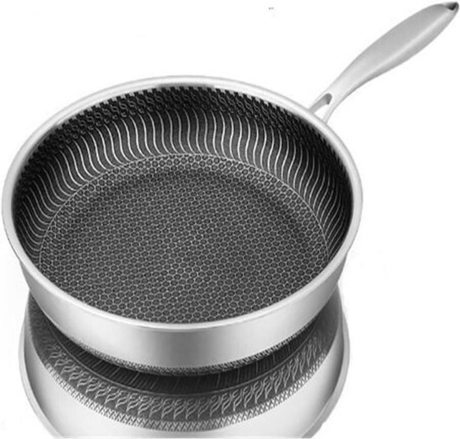 Wokpan Roestvrij Staal Roerbakpan Snel Koken Geschikt Alle Warmtebronnen 30 cm Diameter Zilverkleurig