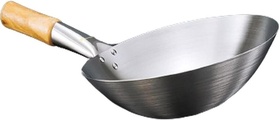 Wokpan Roestvrij Staal Roerbakpan Wok Aziatisch Koken Gelijkmatige Warmteverdeling 32 cm Zilver
