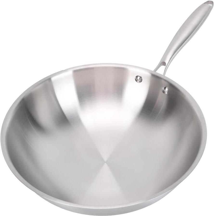 Wokpan Roestvrij Staal Roerbakpan Wok Thuis Koken Geen Coating 34 cm Zilver