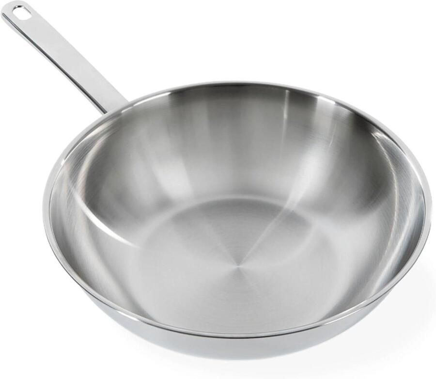 Wokpan Roestvrij Staal Universele pan Professioneel koken 3-Ply sandwichbodem Ø 28 cm Zilver