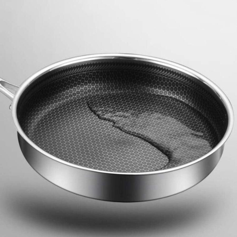 Roestvrijstalen Wokpan Koekenpan Omeletpan Koken en Frituren Vijflaagse Structuur 5 Liter Zilver