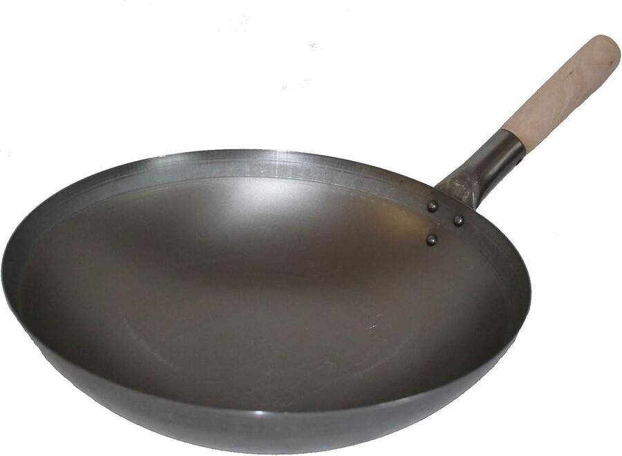 Wokpan Ronde Bodem 31 cm Koolstofstaal Gasfornuis Houten Handvat Inbranden