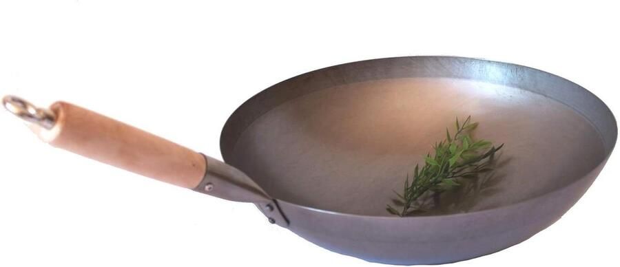 Wokpan Ronde Bodem Koolstofstaal Wok Aziatisch Koken Robuust Werkapparaat 40 cm Diameter Zwart