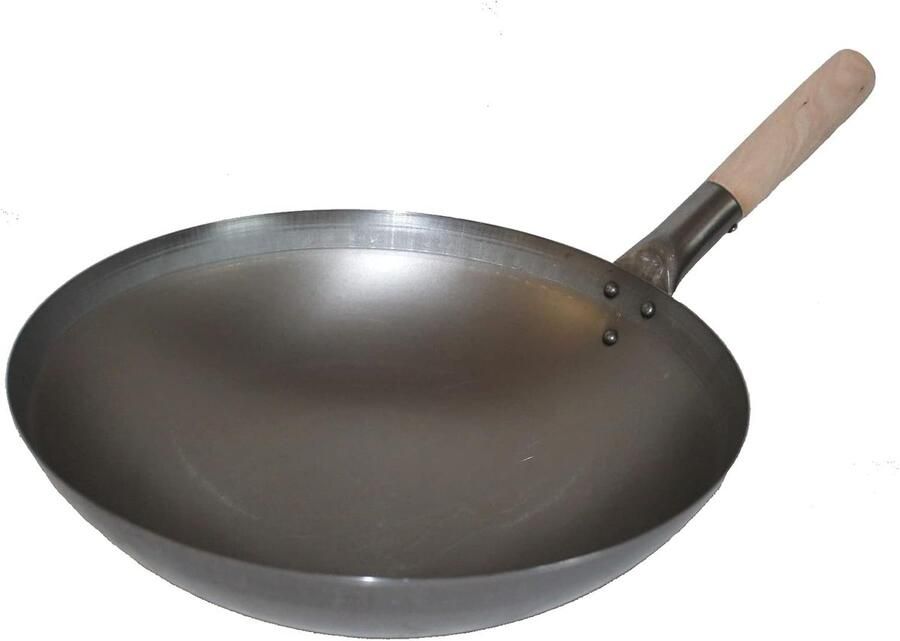 Wokpan Ronde Bodem Roerbakpan Koolstofstaal Aziatisch Koken Robuust Werkapparaat 30 cm Diameter Zwart