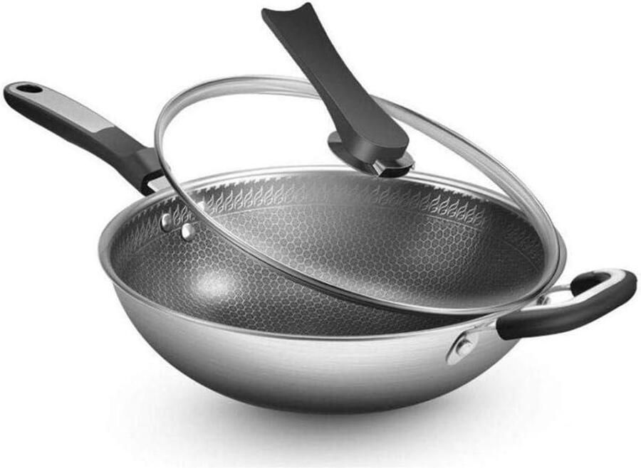 Wokpan RVS Antiaanbakpan Keuken Gezond Koken Gelijkmatige Warmte 28 kg Zilver