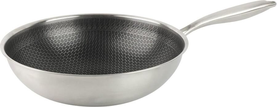 Wokpan RVS Koekenpan Diep Aziatisch Koken Krasbestendige Structuur 30 cm Zilverkleurig