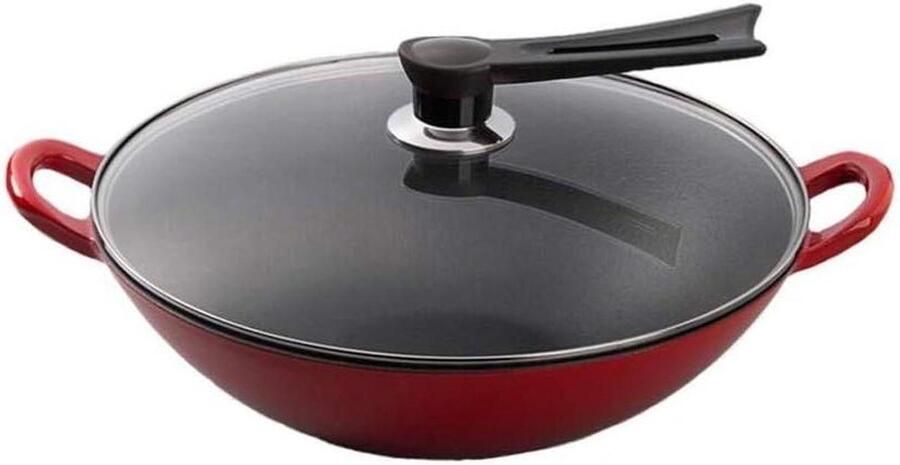 Wokpan RVS Koekenpan Koken op inductie Met glazen deksel 36 cm Zwart
