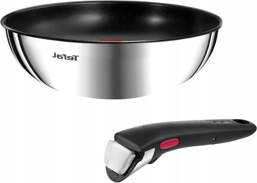 Wokpan Set Roerbakpan Wok Koken en Serveren Afneembare Handgreep 26 cm Zilver
