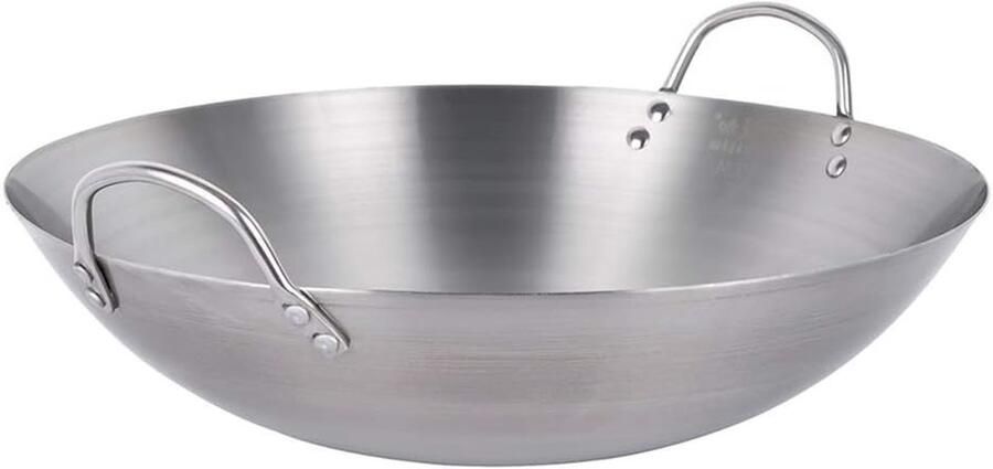 Wokpan Staal Grote Koekenpan Professioneel Koken Gegoten Uit Eén Stuk 32-60cm Diameter Zilverkleurig