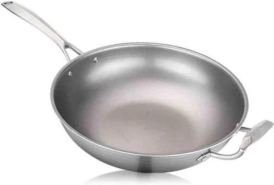 Wokpan Titanium Koekenpan Gezond Koken Platte Bodem 32 cm Grijs