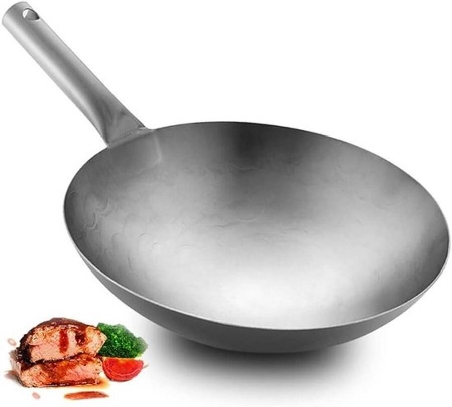 Titaniumwokpan Antiaanbak-roerbakpan Gezond koken Ongecoat puur titanium 34 cm Zilverkleurig