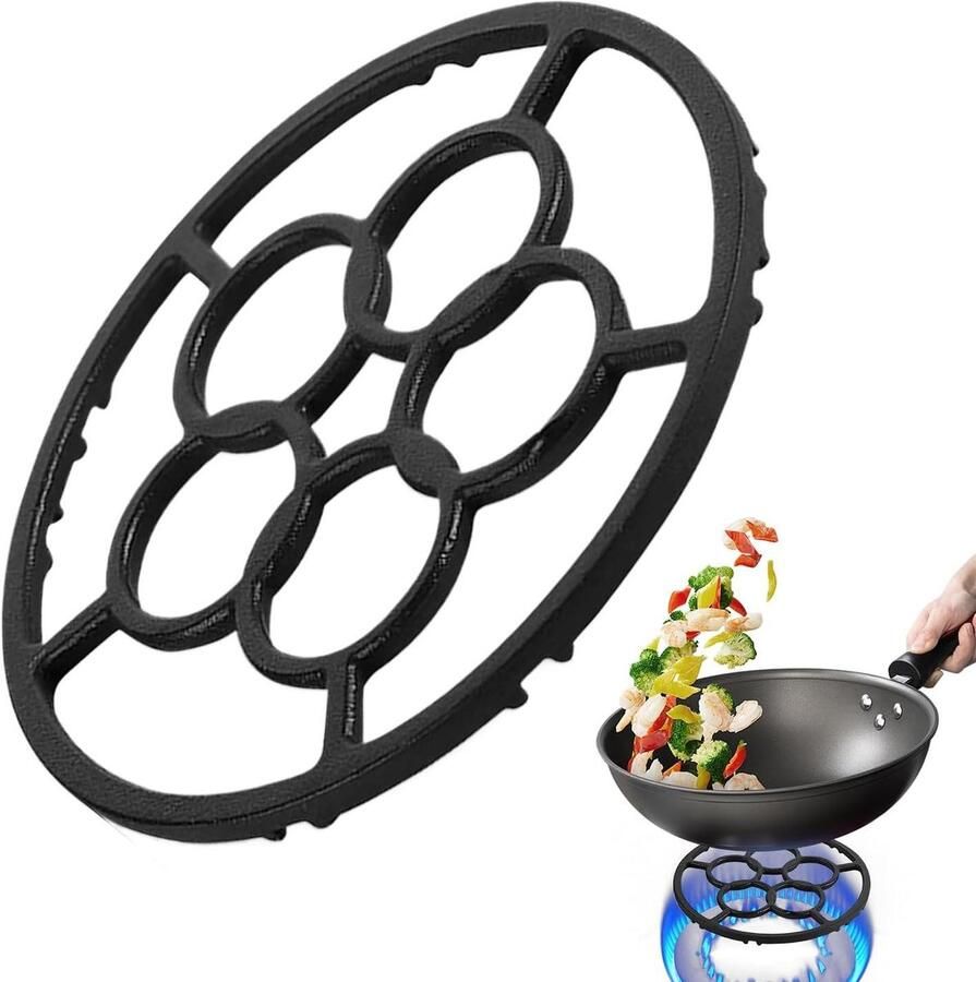 Wokring Gietijzer Wokhouder Pannen Stabiel Koken Hittebestendig Metaal 18.3 cm Diameter Zwart