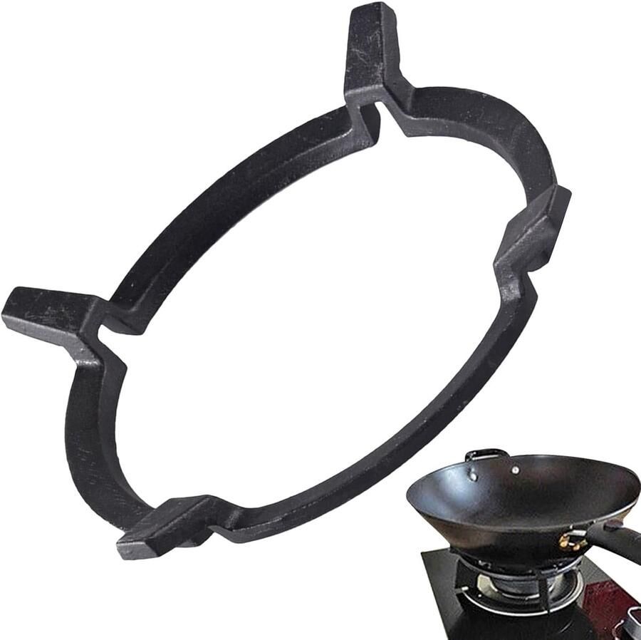 Wokring Wokhouder Pannenstandaard Stabiel Koken Robuuste IJzeren Constructie 17.8 cm Buitendiameter Zwart