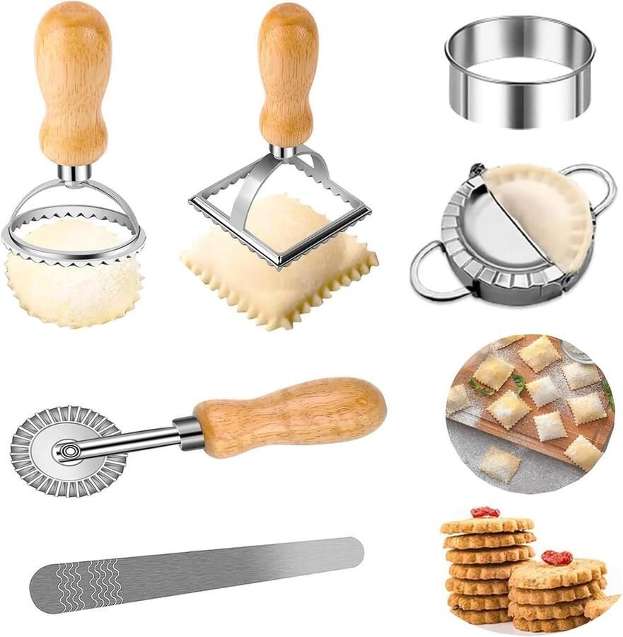 Wonton koekjesvorm vierkante Wonton-snijder ronde Wonton-vormmachine deegraad vleesschep (6-delige set)