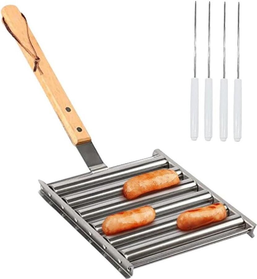 Worst Grillmand Hotdog Grill Rek Barbecue Grillen Gelijkmatig Garen 5 Worsten Capaciteit Zilver