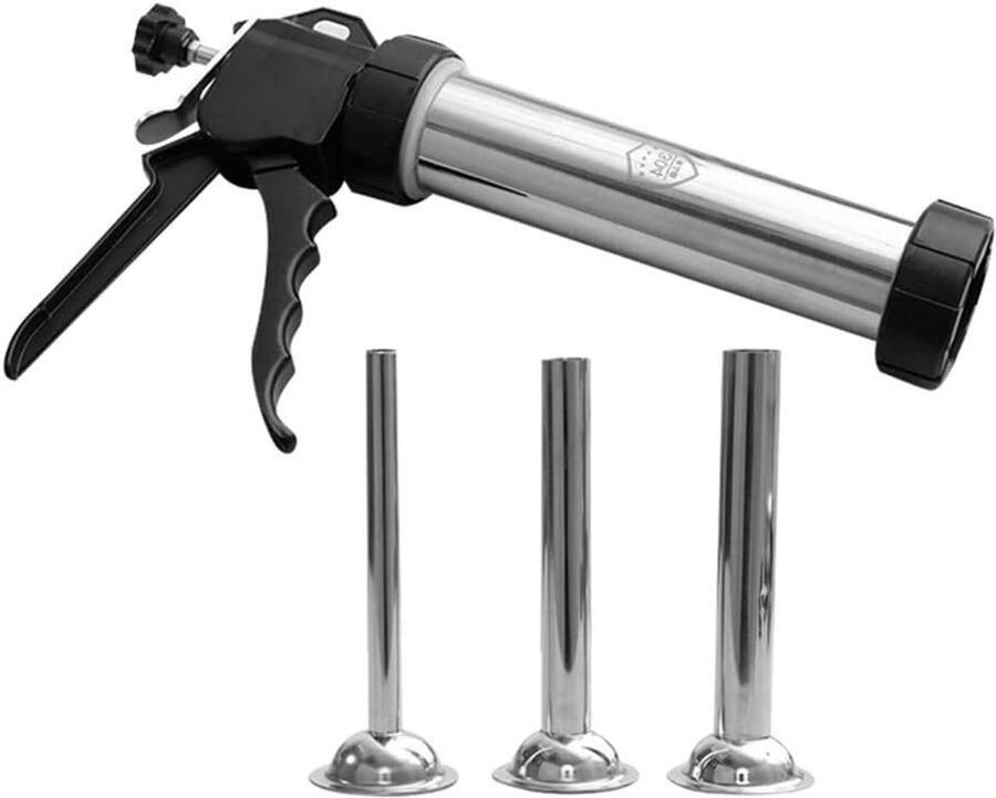 Worst Vlees Vuller Worstmaker Injector Zelf Worsten Maken Handmatige Bediening 350mm Lengte Zilver Zwart