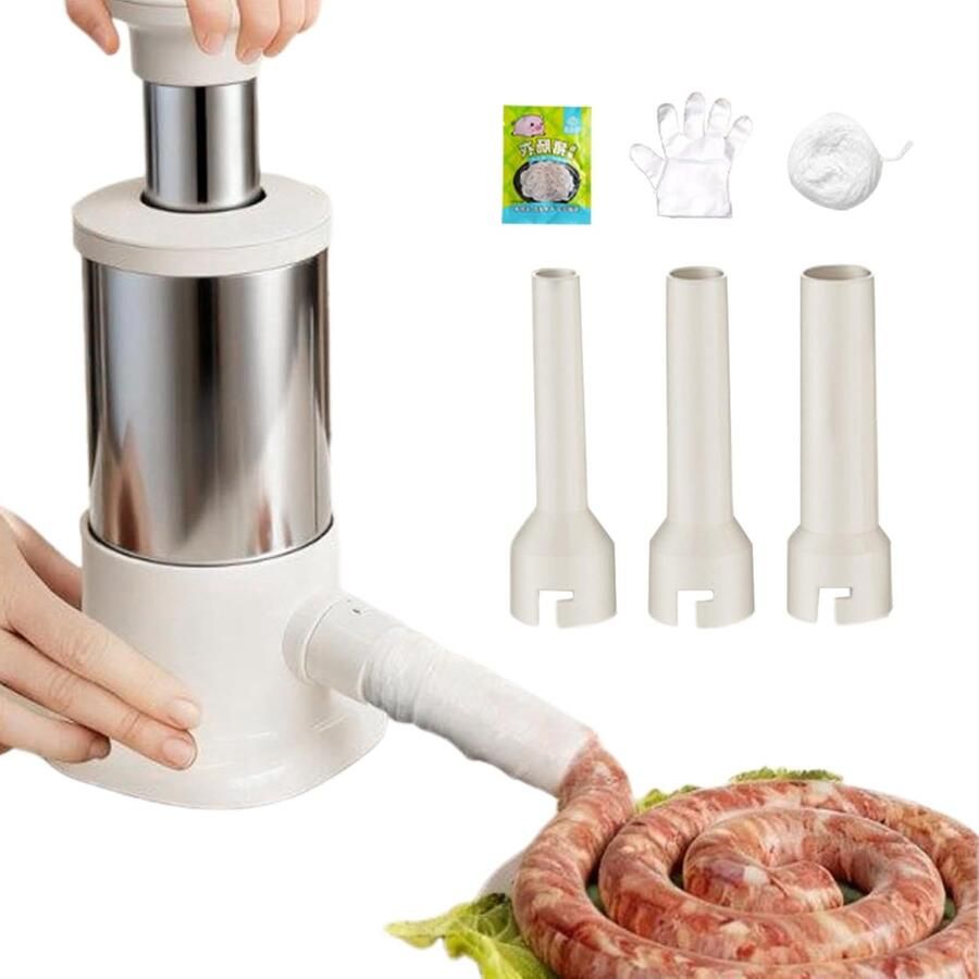 Worstenmaker Machine Worstenvuller Vleesverwerker Charcuterie Bereiding 4 Vultuiten Roestvrij Staal 22.5x10.7cm Beige