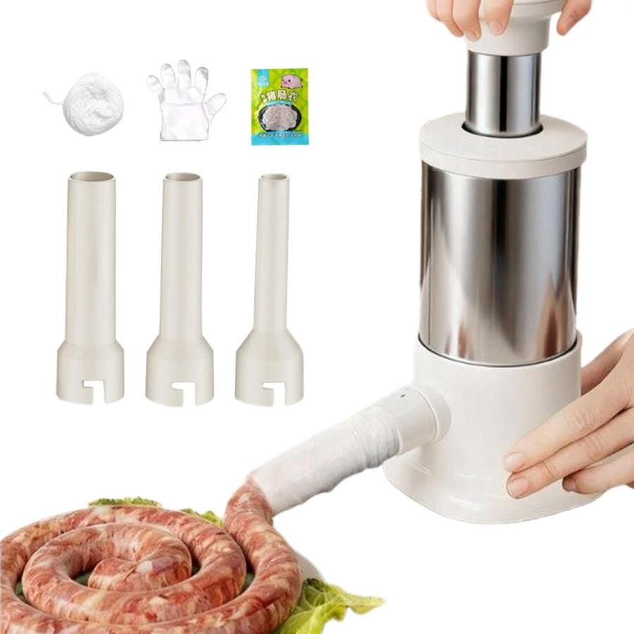 Worstenvuller Handmatig Vleesverwerker Keuken Worsten Maken Met 4 Vultuiten 22.5 cm Lengte Beige
