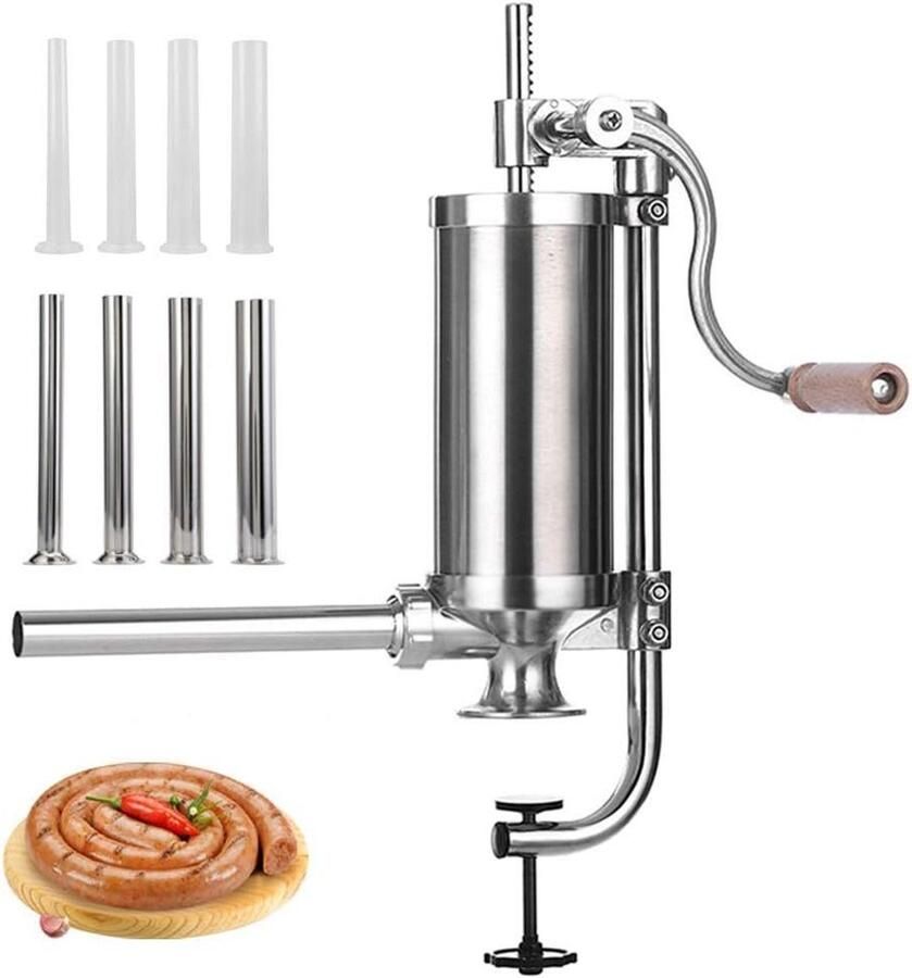 Worstvuller RVS Worstmaker Keukenmachine Zelf Worsten Maken Verticale Vulling 2.5 kg Capaciteit Zilver