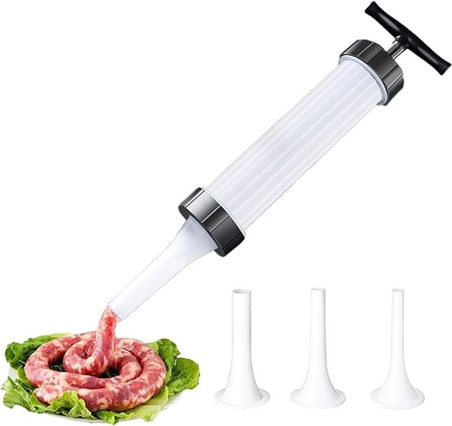 Worstenvuller Worstenmaker Handmatige Worstmachine 3 Vulbuizen Worstvuller Worstmaker Worstmachine Keukengerei Multifunctioneel Eenvoudig Te Gebruiken Geschikt Voor Zelfgemaakte Worsten Wit