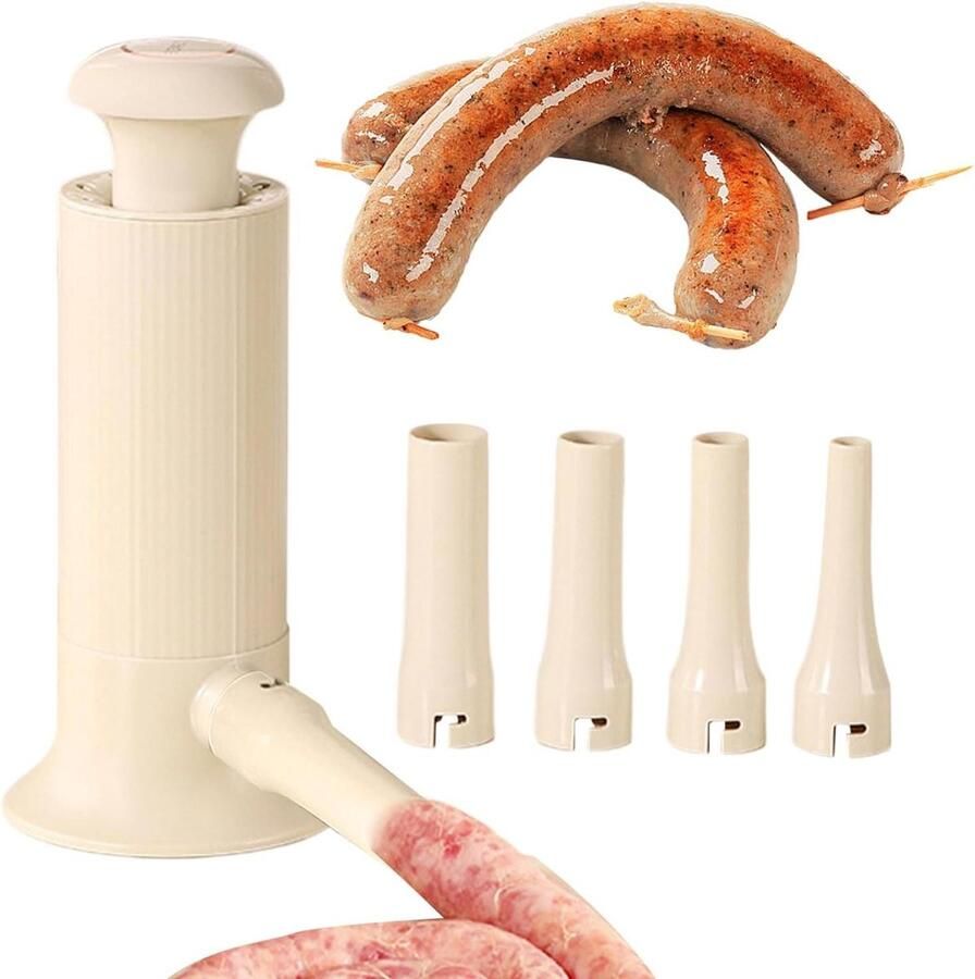 Worstenvuller Worstenmaker Keuken Thuis Worsten Maken Inclusief 4 Vulbuizen 24.5x11cm Licht Koffie