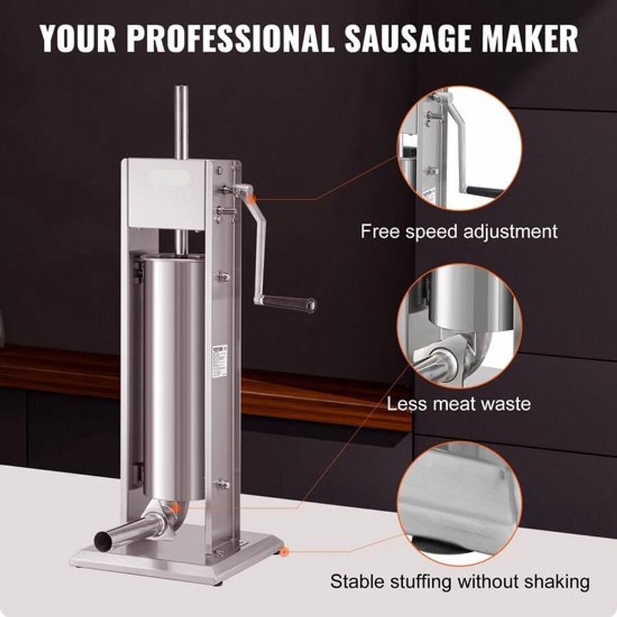 Worstenvuller Worstenmaker Professionele 5L RVS Worstenvuller Inclusief 5 Vulbuizen Handmatige Verticale Worstmaker Worstmachine