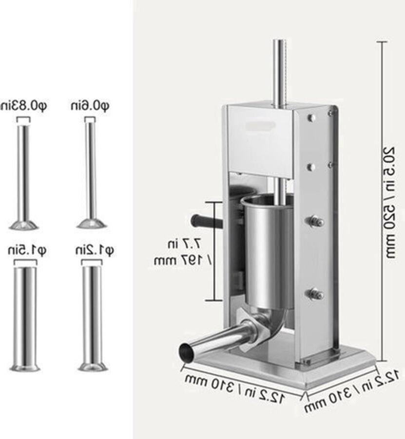 Worstenvuller – Worstenmaker Worstmachine Professionele 5L RVS Worstenvuller Handmatige Verticale Worstmaker Inclusief 5 Vulbuizen
