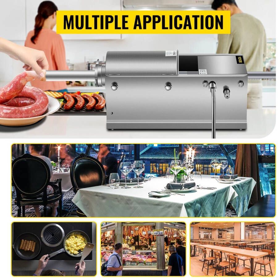 Worstenvuller – Worstenmaker Worstmachine Professionele 7L RVS Horizontale Worstenvuller Inclusief 5 Vulmondstukken - Foto 2