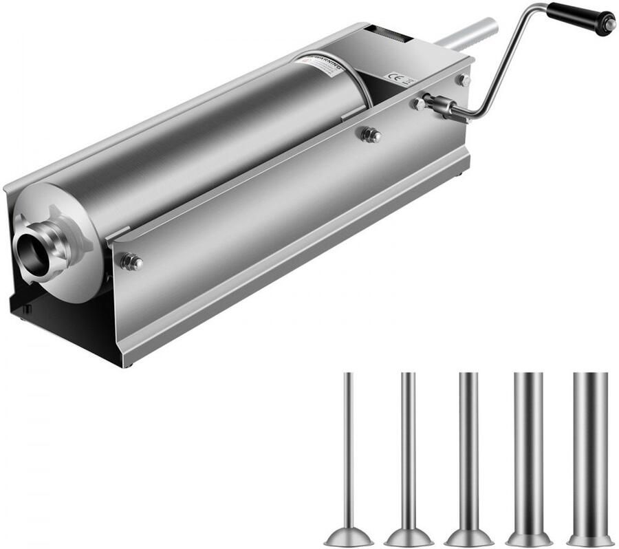 Worstenvuller Worstenvulmachine Horizontaal Handmatig Inhoud 7 Liter Roestvrij Staal (RVS) Voor Hotdogs en Braadworst Thuis en Professioneel Gebruik