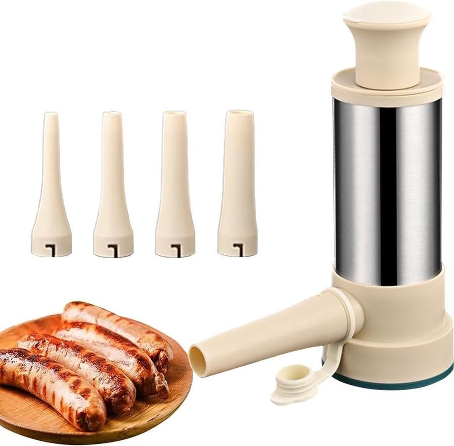 Worstenvuller Worstmachine Worstmaker nclusief 4 Worsten Trechters Worstmachine Handmatig rvs Keukengereedschap voor Zelfgemaakte Worst Keuken Balletjes En Garnaal Paste Maker Multifunctioneel Eenvoudig Te Gebruiken