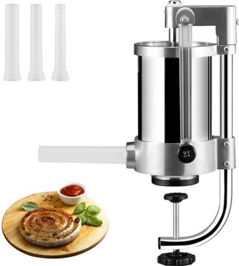 Worstenvuller Worstmaker Worstenmachine Verticale 1.5L met 3 Opzetstukken Worstenvuller handmatige Compacte RVS Vleesvuller voor Thuisgebruik