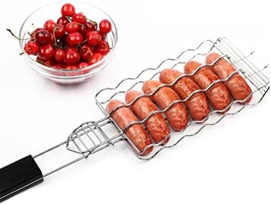 Worstgrill Mand Barbecue Rek Gelijkmatig Grillen Afsluitbaar Ontwerp 55 cm Lengte Zilver