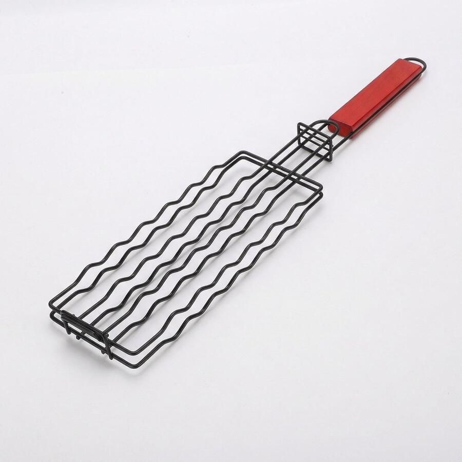 Worstgrillrek Hotdog Grill Meerdere Worstjes Grillen Hittebestendig Houten Handvat 49.5 x 10.5 cm Zwart