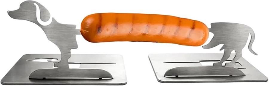 Worsthouder Grill Teckel BBQ Worsten Grillen Roestvrij Staal 14 x 6 cm Zilverkleurig