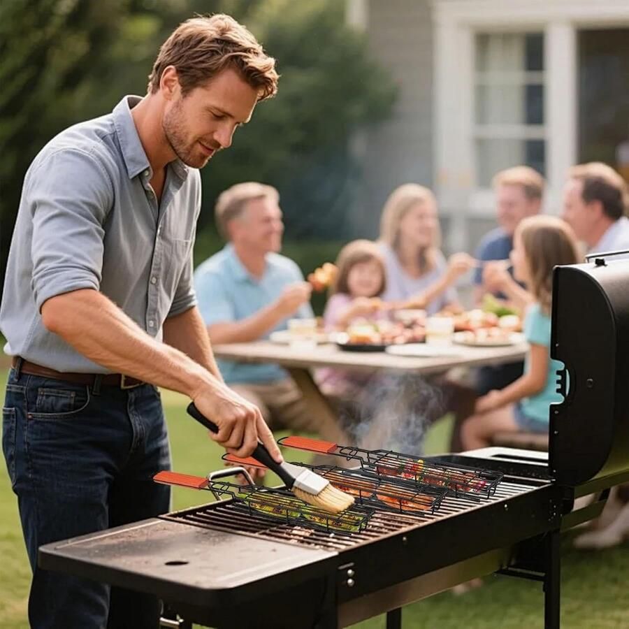 Worsthouder Grill Vleesmand Barbecue Accessoire Gelijkmatige 360 graden verwarming 40.8 cm Zilver