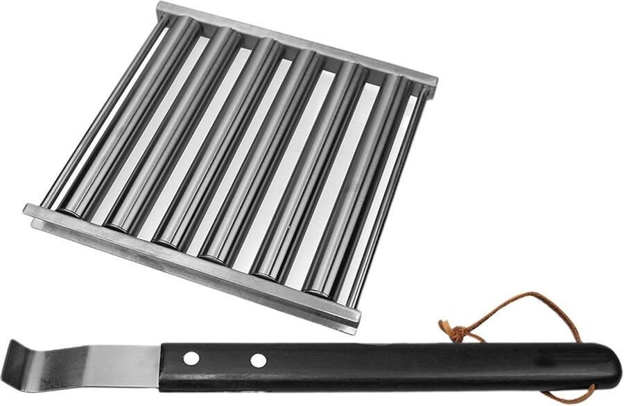 Worstjes Grillrek Grill Accessoire Buiten Koken Houten Handvat Capaciteit 5 Stuks Zwart