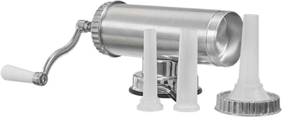 Worstmachine met 3 spuitmondjes – DIY worstmaker worstvuller – eenvoudig zelf worst vullen thuis – braadworstmachine – zilver